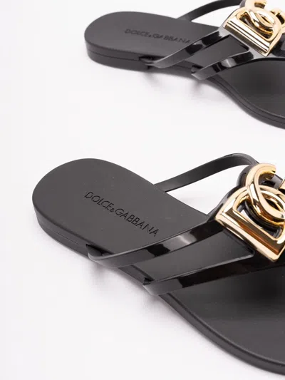 Dolce & Gabbana Black Thong Sandals With Logo Plaque On The Front In Rubber Woman