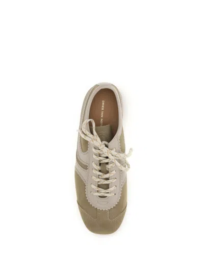 Dries Van Noten Women Beige Low-top Sneakers With Two-tone Lace-up In Suede Woman In White