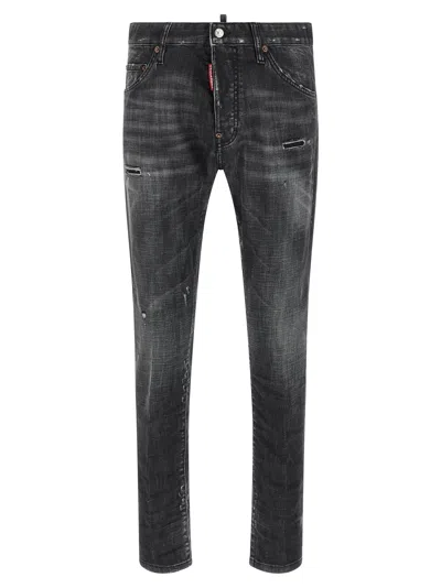 Dsquared2 Stretch Denim Sexy Twist Jeans With Paint Effect Details 17c In Black
