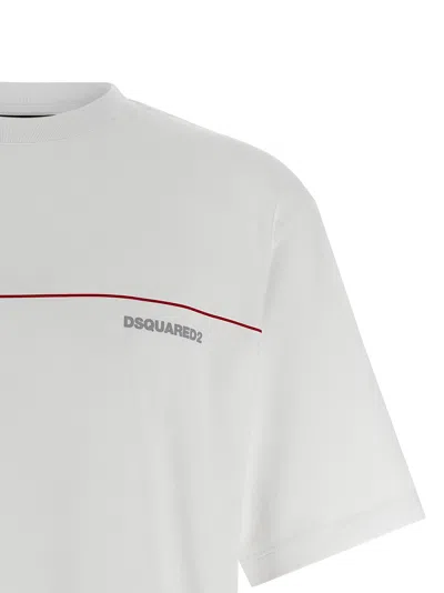 Dsquared2 Men White Crewneck T-shirt With Logo Lettering On The Front In Cotton Man In White