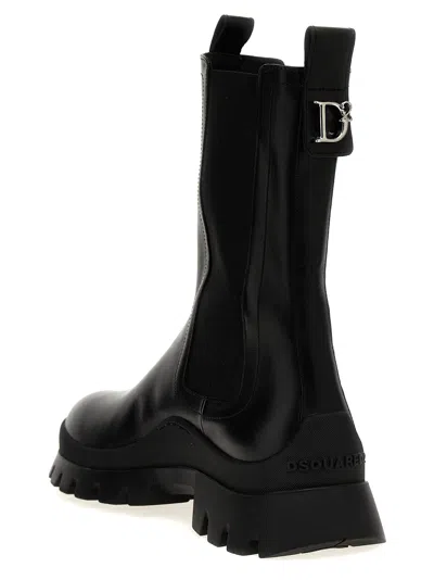 Dsquared2 Leather D2 Statement Chelsea Booties In Black