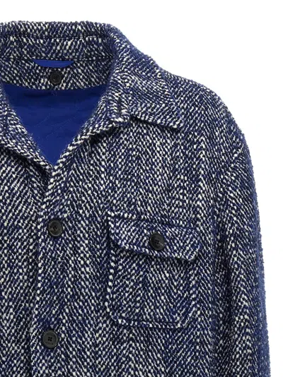 Etro Chevron Herringbone Wool Jacket Pockets In Blue