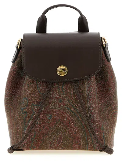 Etro Brown Essential Small Backpack In Multi
