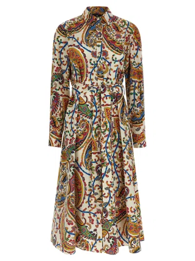 Etro Belted Paisley-print Cotton-voile Midi Shirt Dress In Multi