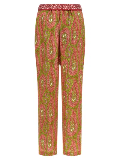 Etro Paisley Foliage Trousers Contrasting Waistband Straight Leg In Multi