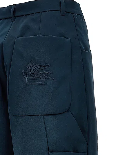 Etro Dark Blue Pegaso Cargo Pants In Blue