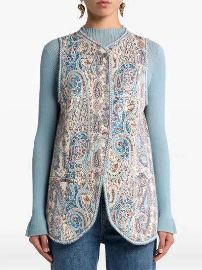 Etro Jacquard Paisley Floral Stretch Cotton Vest In Multi