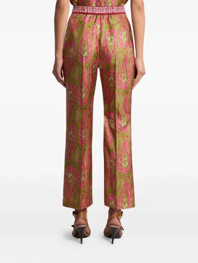 Etro Paisley Foliage Trousers Contrasting Waistband Straight Leg In Multi