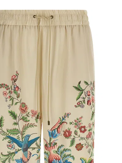 Etro Women White Pants With Elastic Drawstring Waist And All-over Floral Print In Tech Fabric Woman In Multi