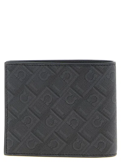 Ferragamo Monogram-pattern Bi-fold Wallet In Black