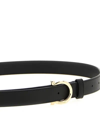 Ferragamo Black Gancini Solid Belt In Black