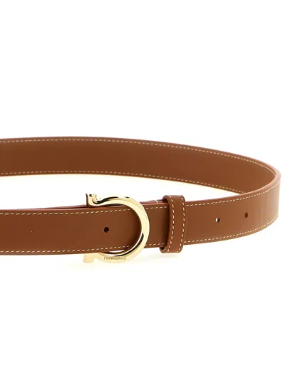 Ferragamo Brown Gancini Solid Belt In Brown