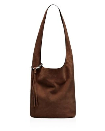 Elizabeth And James Finley Courier Suede Hobo Bag, Brown In Nut/silver