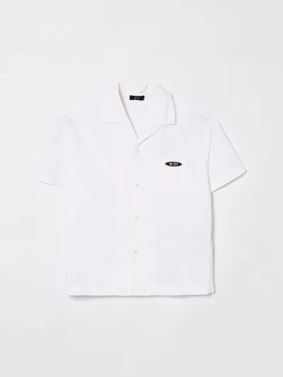 N°21 N21 Kids Logo Plaque Short-sleeved Shirt In White
