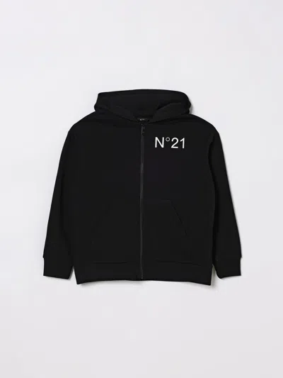 N°21 N21 Kids Logo Printed Zipped Hoodie In Black