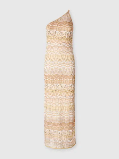 Missoni One-shoulder Sequin-embellished Striped Metallic Crochet-knit Maxi Dress In Gold