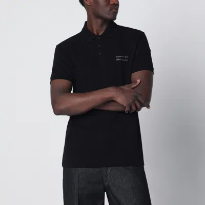 Moncler Polo T-shirt With Logo-patch In Black