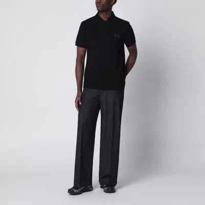 Moncler Polo T-shirt With Logo-patch In Black