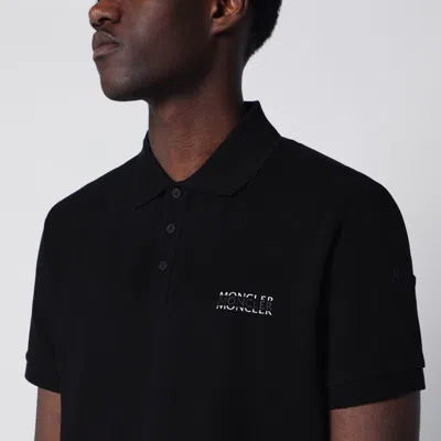 Moncler Polo T-shirt With Logo-patch In Black