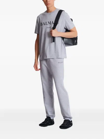 Balmain Logo-print Drawstring Track Pants In Gray