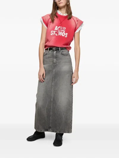 Acne Studios Distressed Graphic Top In Red