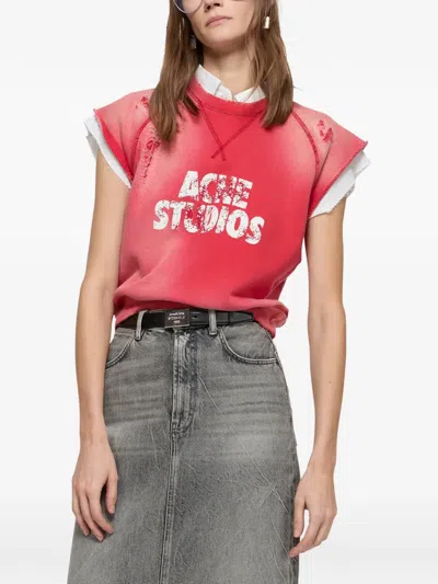 Acne Studios Distressed Graphic Top In Red