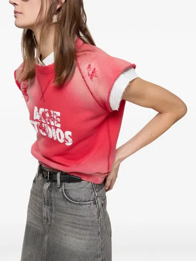 Acne Studios Distressed Graphic Top In Red