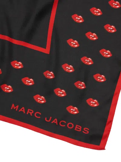 Marc Jacobs Black Blurred Lips Square Scarf In Black