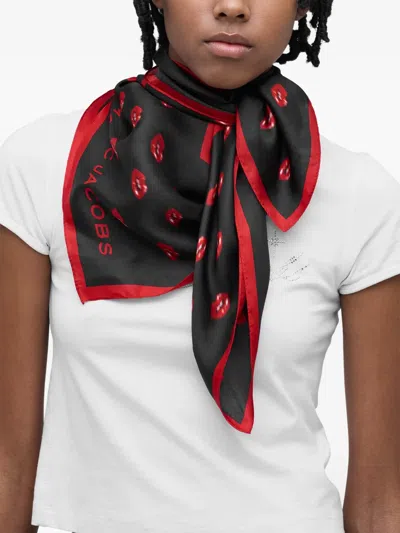 Marc Jacobs Black Blurred Lips Square Scarf In Black