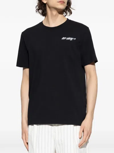 Off-white Crew-neck Cotton T-shirt With Contrasting Logo In Black