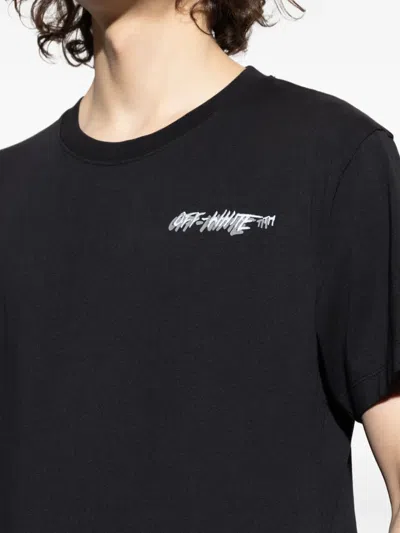 Off-white Crew-neck Cotton T-shirt With Contrasting Logo In Black