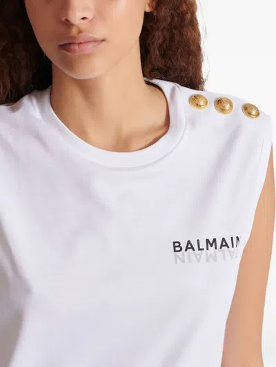 Balmain Button-detail Tank Top In White