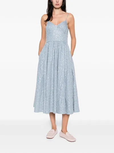 Sandro Striped-pattern Sequin-detail Midi Dress In Blue