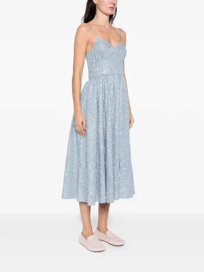 Sandro Striped-pattern Sequin-detail Midi Dress In Blue