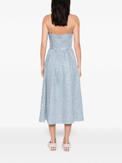 Sandro Striped-pattern Sequin-detail Midi Dress In Blue