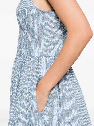 Sandro Striped-pattern Sequin-detail Midi Dress In Blue