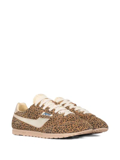 Autry Brushed Suede And Leather Sneakers With Jacquard Logo In Multi
