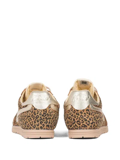 Autry Brushed Suede And Leather Sneakers With Jacquard Logo In Multi