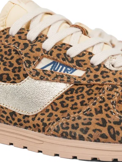 Autry Brushed Suede And Leather Sneakers With Jacquard Logo In Multi