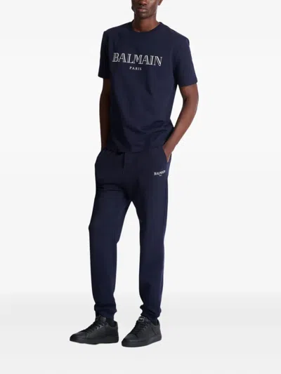 Balmain Logo Printed Elasticated Waistband Track Pants In Blue
