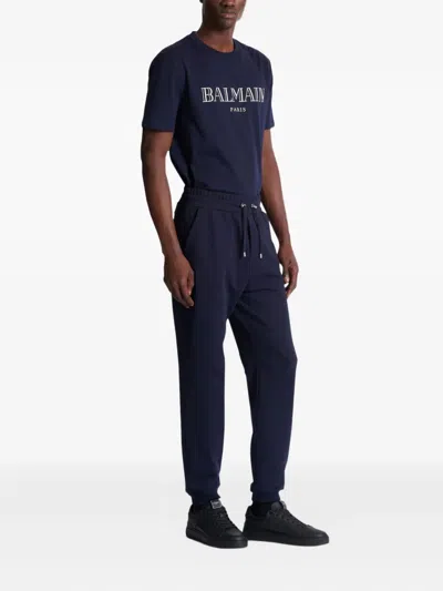 Balmain Logo Printed Elasticated Waistband Track Pants In Blue