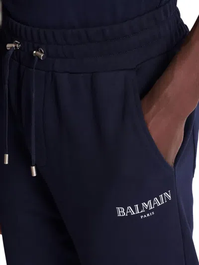Balmain Logo Printed Elasticated Waistband Track Pants In Blue