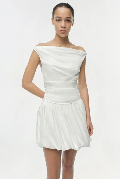 Simkhai Women's Salina Poplin Boatneck Bubble Mini Dress In White