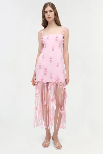 Simkhai Juliana Embellished Fringed Linen-blend Midi Dress In Pink