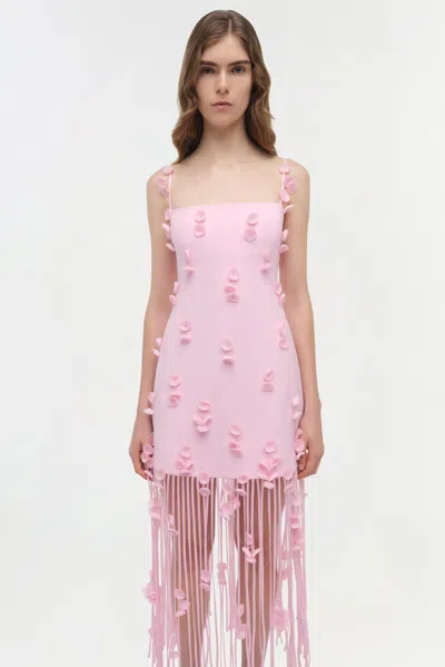 Simkhai Juliana Embellished Fringed Linen-blend Midi Dress In Pink