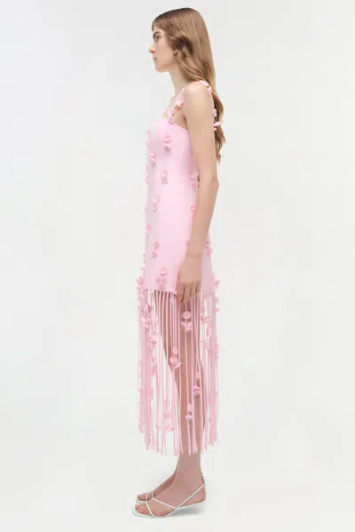 Simkhai Juliana Embellished Fringed Linen-blend Midi Dress In Pink