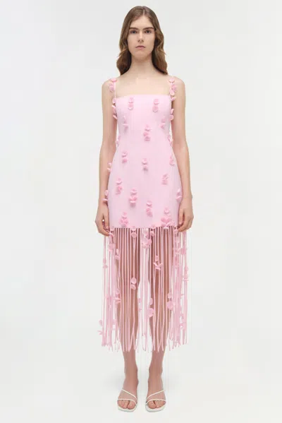 Simkhai Juliana Embellished Fringed Linen-blend Midi Dress In Pink