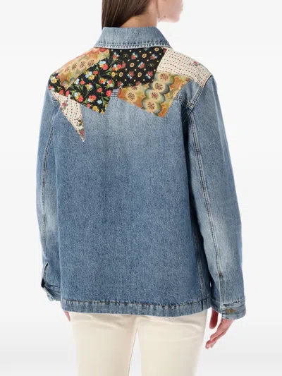 Valentino Patchwork Denim Jacket In Blue