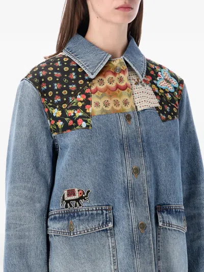 Valentino Patchwork Denim Jacket In Blue