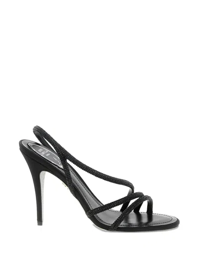 René Caovilla Erin Sandals Open Toe Textured Straps In Black